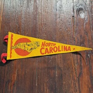 VTG 1960s North Carolina Felt Pennant Yellow Map Charlotte Raleigh